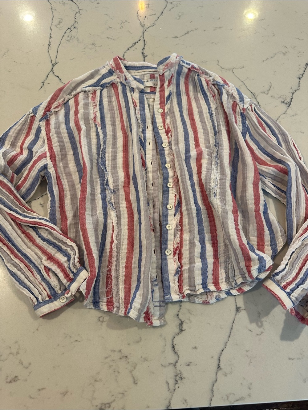 Free People Red White Blue Striped Button-Up Top